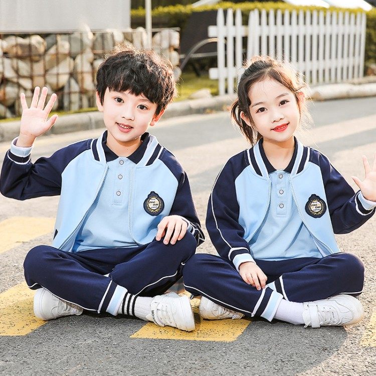 Elementary school uniform spring and autumn summer blue three-piece long-sleeved sports class uniform kindergarten garden uniform autumn boutique