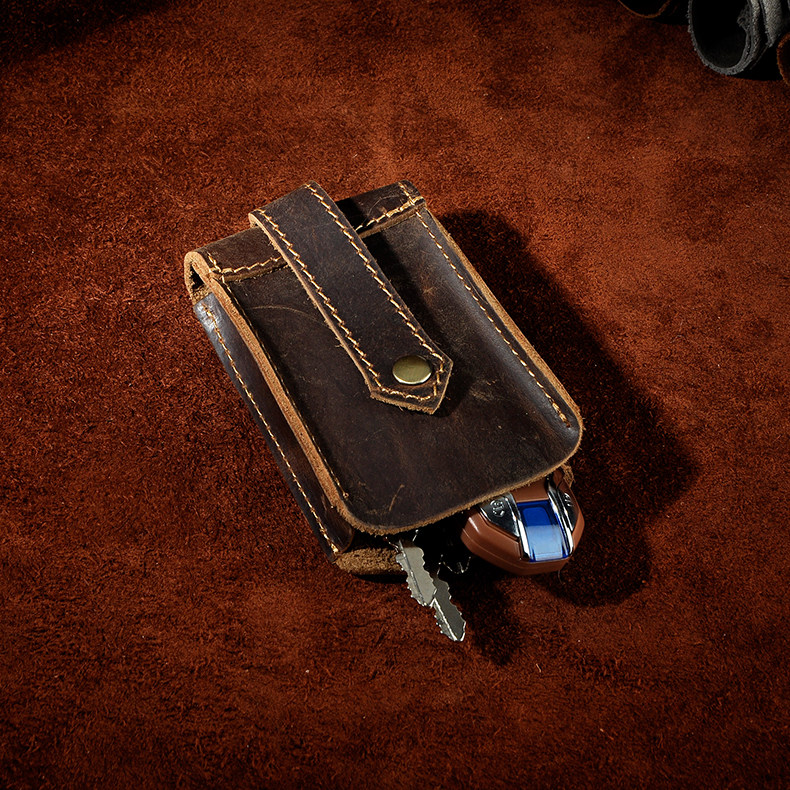 Imported Crazy Horse Leather Genuine Leather Men's Large Capacity Keychain Car Remote Control Bag Waist Bag