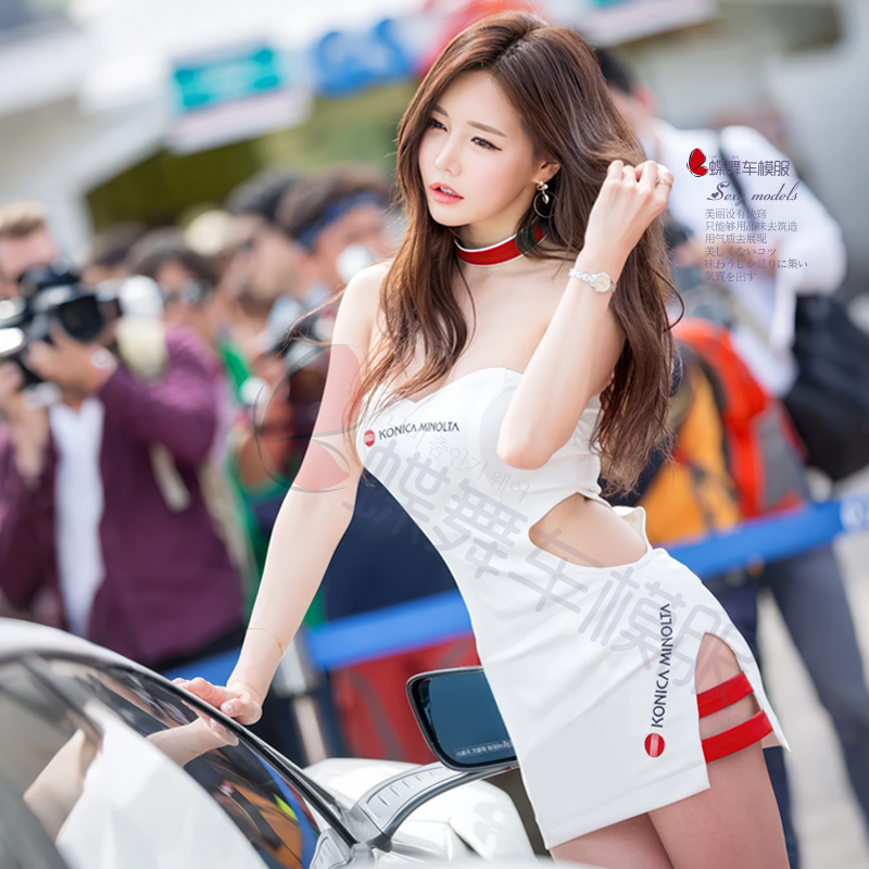 Car Model Clothing Tight Car Show Model Event Catwalk Sexy Hip-Covering Deep V Neck Slim See-Through Clothing Racing Female Model