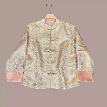 Reversible Autumn New Style Chinese-Style Stand-Up Collar Top for Women, Loose Fit, Slimming, Elegant, Fashionable Mother's Cardigan with Button Closure