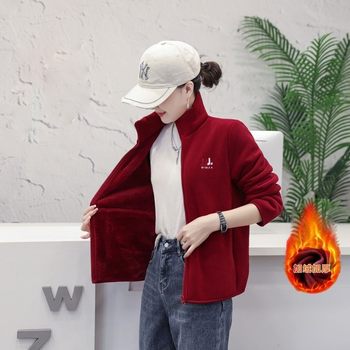 Autumn and Winter Fashionable Casual Versatile Fleece-Lined Thickened Stand-Up Collar Women's Warm Stylish Fleece Jacket for Middle-Aged Mothers