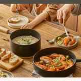 Корейская импортная кастрюля Модори с плоским дном и антипригарным покрытием, бытовая сковорода вок с черной текстурой, индукционная плита, газовая универсальная