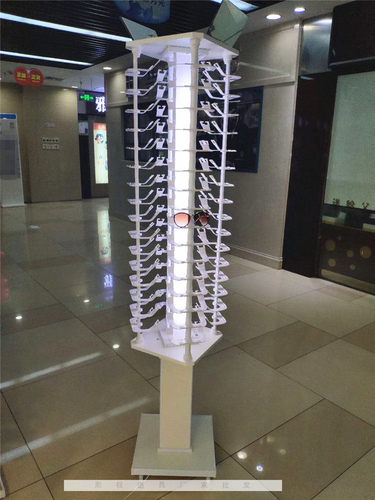 Glasses display stand solid wood white floor-to-ceiling rotating sunglasses glasses shelf props showcase with lights sunglasses shelf