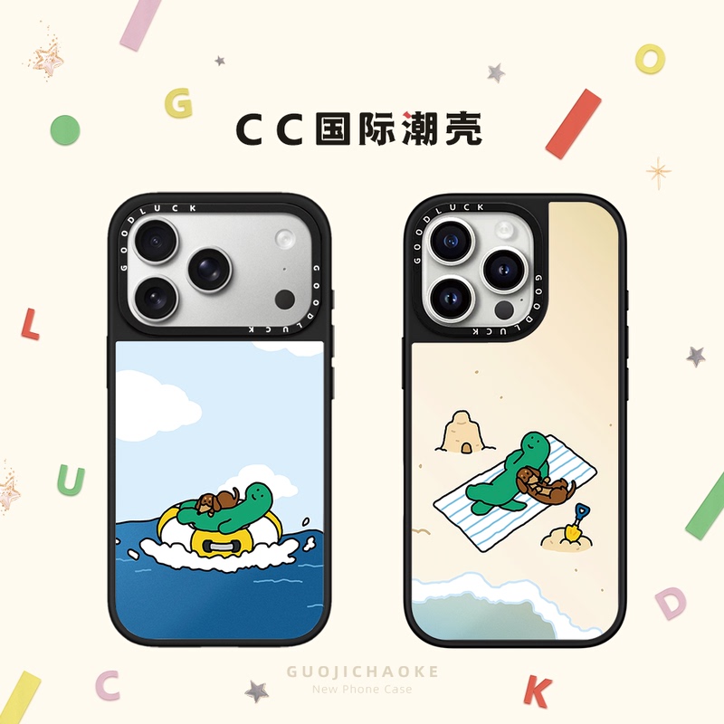 Green Dinosaur Dachshund Joguman Beach Ocean Swim Ring Compatible iPhone 17 Case 16 Pro Max Apple 15 Pro Magnetic Mirror 14 Plus Japanese and Korean 12 Cartoon 13 Cute