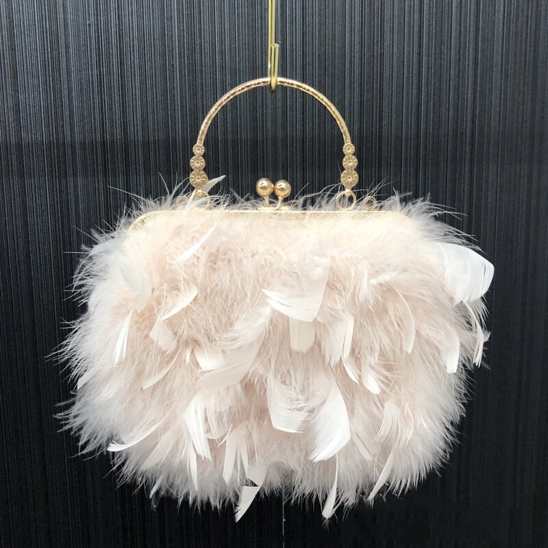 Women's handbag, small square handbag, turkey feather bag, coin purse, plush bag for girls, mobile phone bag, crossbody bag