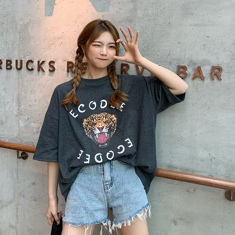Real shot short sleeve T-shirt women's summer 2021 new loose Korean round collar student top large women's clothing