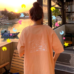 Real shot short sleeve T-shirt women's summer 2021 new loose Korean round collar student top large women's clothing