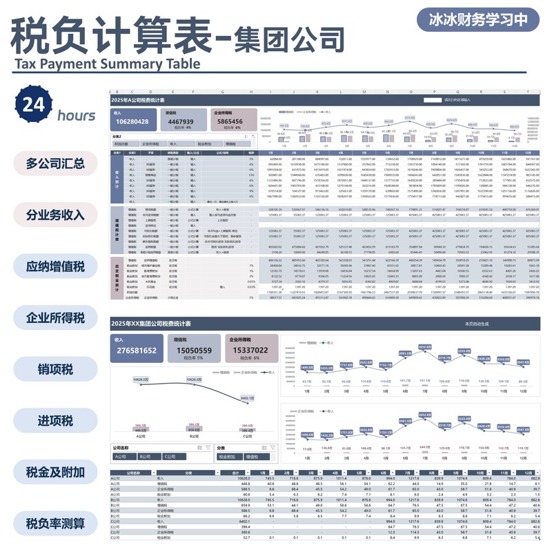 Multi-Company Tax Burden Rate Calculation Excel Template Branch Office Tax Calculation and Statistics Summary