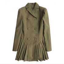 Spot green suit dress waist long sleeve autumn new a pleated skirt