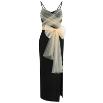 Spot French romantic temperament fashionable overlapping yarn strap split long suspender skirt a variety of ways to wear