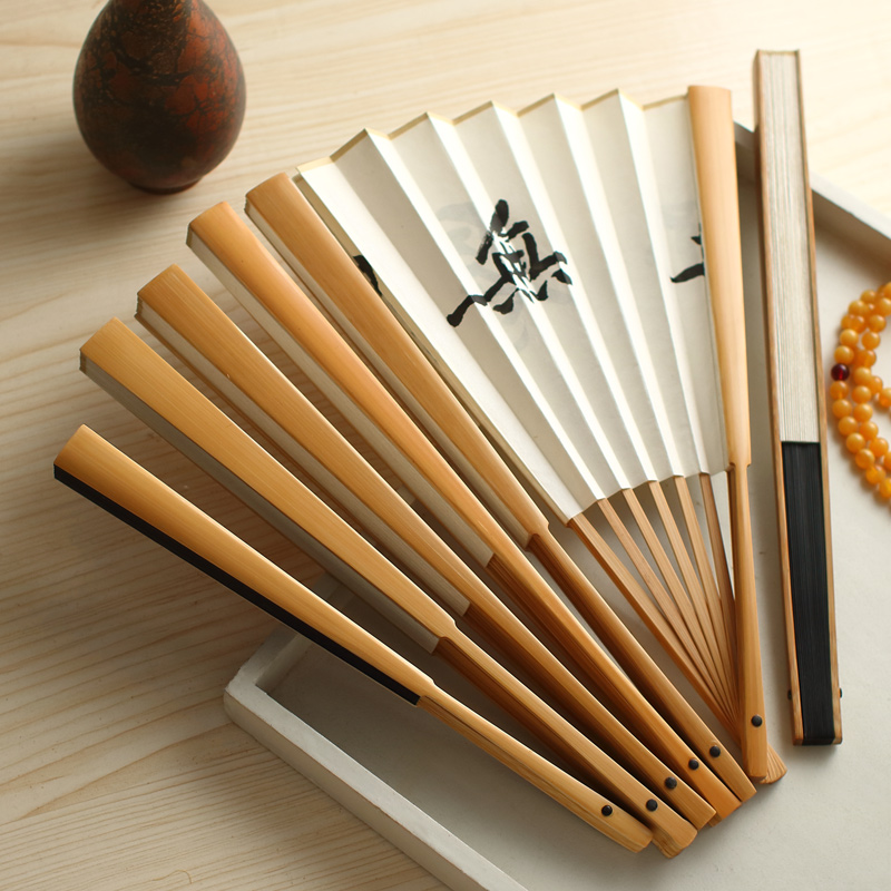 Wen play fan jade bamboo fan male folding fan rice paper fan male and female fan Su Gong calligraphy folding fan Beijing fan blank paper fan inscription