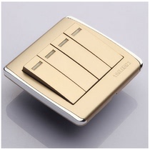TeForce Four Open Double Control Switch Square Wall Switch Socket Champagne Golden Panel 86 Type Four Switch