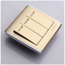 Teli Triple Open Double Control Switch 86 Type Eurostyle Wall Switch Socket Champagne Golden Panel Three Switch