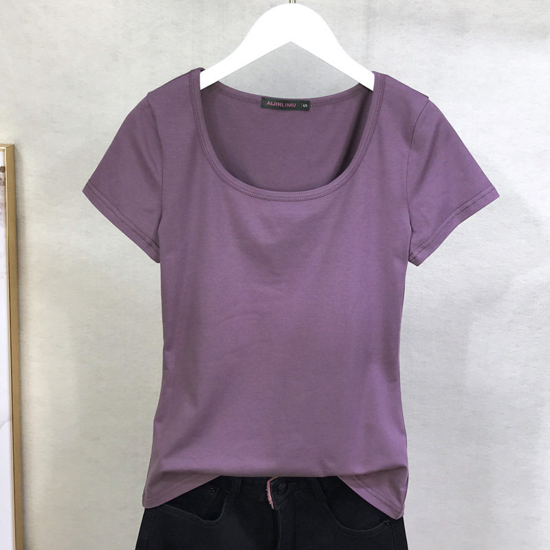 纯棉短袖T恤女圆领上衣夏装修身百搭纯白色瑜伽运动打底衫女体恤详情10