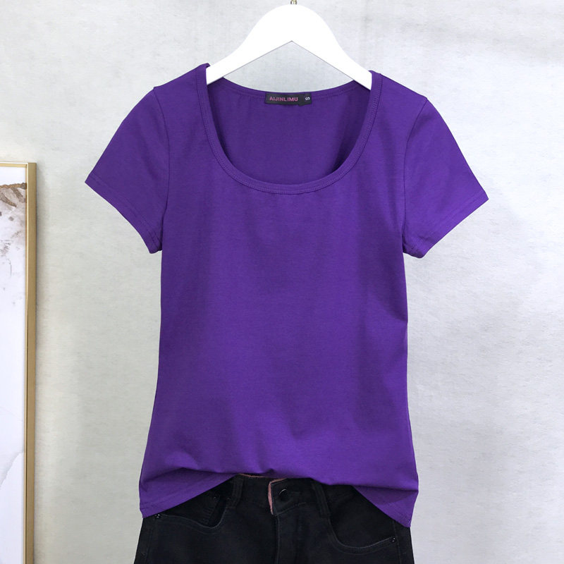 纯棉短袖T恤女圆领上衣夏装修身百搭纯白色瑜伽运动打底衫女体恤详情22