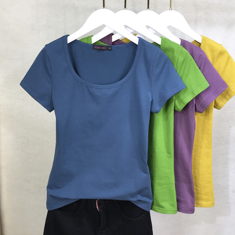 纯棉短袖T恤女圆领上衣夏装修身百搭纯白色瑜伽运动打底衫女体恤详情6