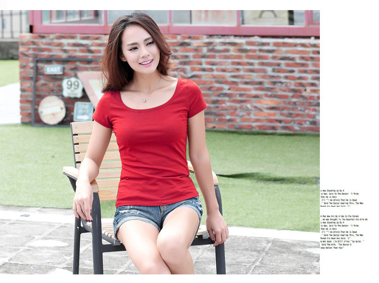 纯棉短袖t恤女U领短款夏装韩范修身百搭性感纯色打底衫半袖女体恤详情26