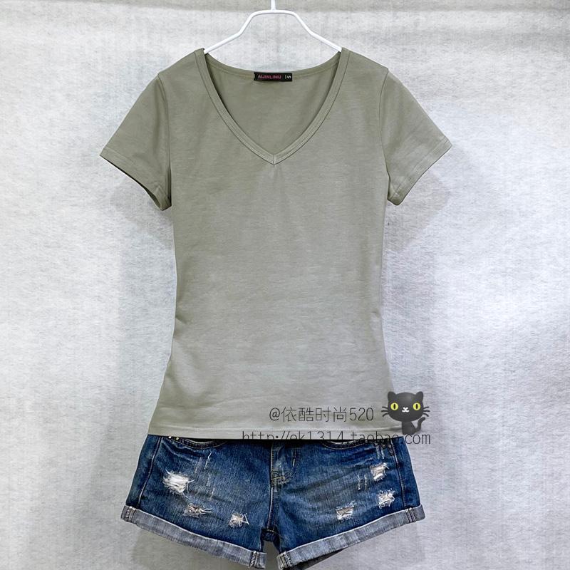 Áo thun cotton tay ngắn nữ cổ chữ V mùa hè Han Fan Slim size lớn thể thao yoga đáy quần màu rắn nửa tay nữ từ bi áo phông nữ đẹp
