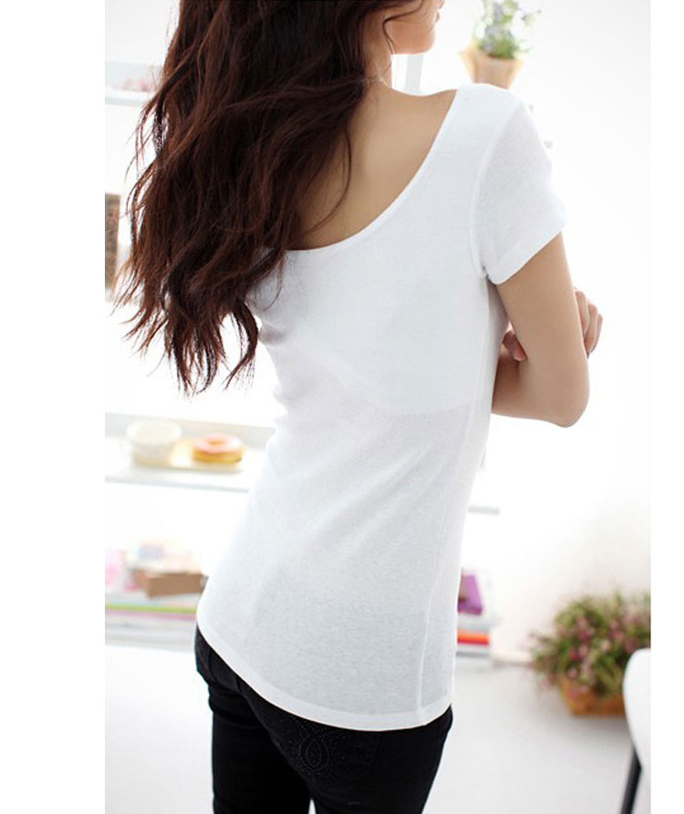 纯棉短袖t恤女U领短款夏装韩范修身百搭性感纯色打底衫半袖女体恤详情36
