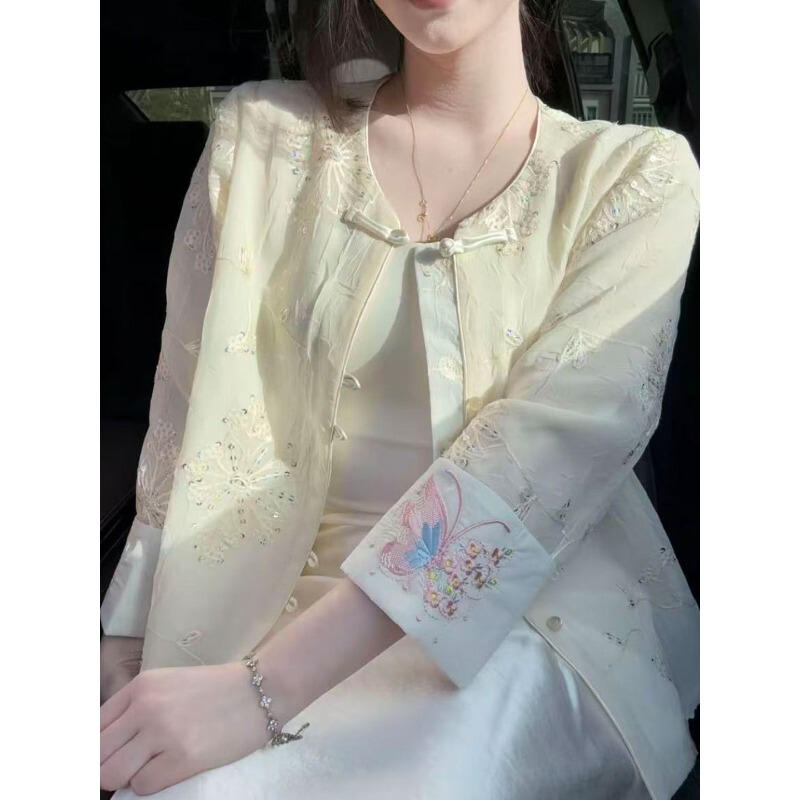 2026 Summer New Chinese Style National Embroidery Sequin Long Sleeve Shirt for Women, Elegant and Versatile Thin Sun Protection Top Jacket 2026 Summer New Chinese Style National Embroidery Sequin Long Sleeve Shirt for Women, Elegant and Versatile Thin Sun Protection Top Jacket