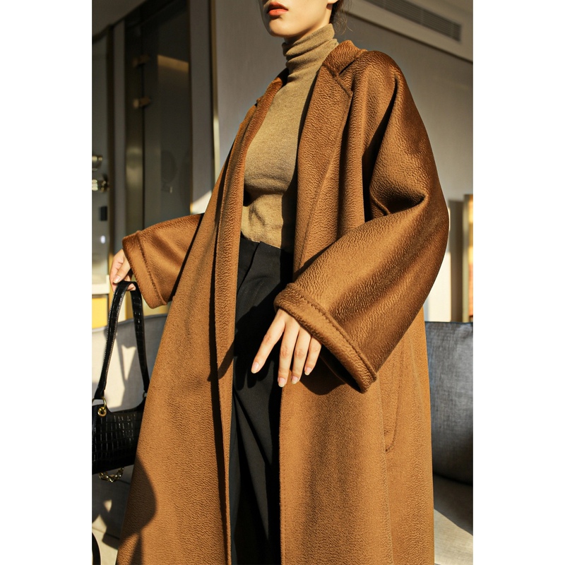 White Crane Garden m Brand Same Style 30% Cashmere Labbro Bathrobe Double-Sided Water Ripple High-End Long Wool Cashmere Coat