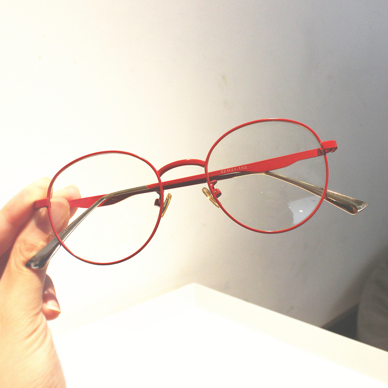 KB mới kính đỏ retro gọng kính tròn lạnh gió toàn khung kim loại dày đặc có cận thị kính dolce & gabbana