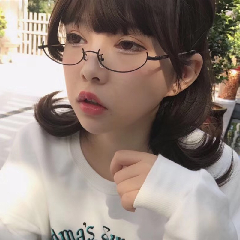 Kính nửa dưới khung kính nữ Nhật Bản mềm dễ thương em gái kính kim loại hai nhân dân tệ anime lên chính cos cô gái dễ thương kính rayban nữ