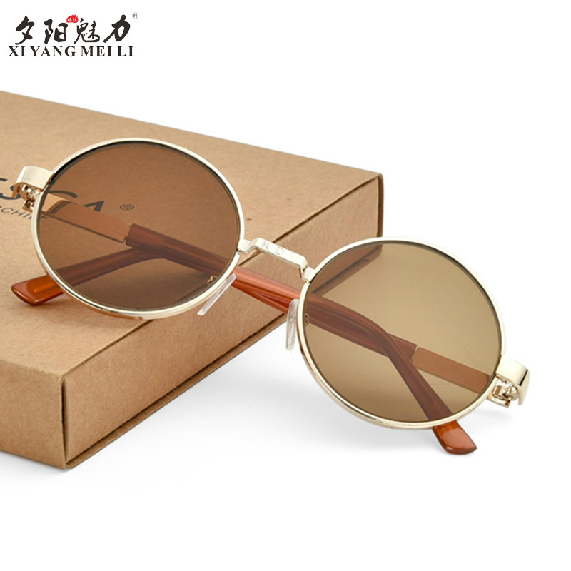 Retro round frame crystal glass lenses sunglasses HD flat light goggles sunglasses male and female round mirror