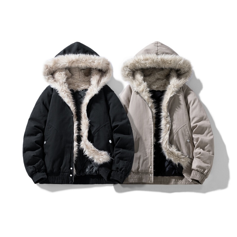 American-Style Fur Collar Hooded Cotton Jacket for Men, New Winter Thickened Warm Windproof down Cotton Coat, Men's Casual Outerwear American-Style Fur Collar Hooded Cotton Jacket for Men, New Winter Thickened Warm Windproof down Cotton Coat, Men's Casual Outerwear