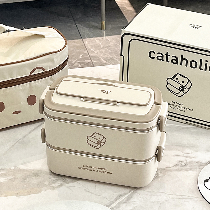 Susheng Home Lunch Box 304 Stainless Steel Double-Layer Large Capacity Heated Portable Lunch Box for Office Workers