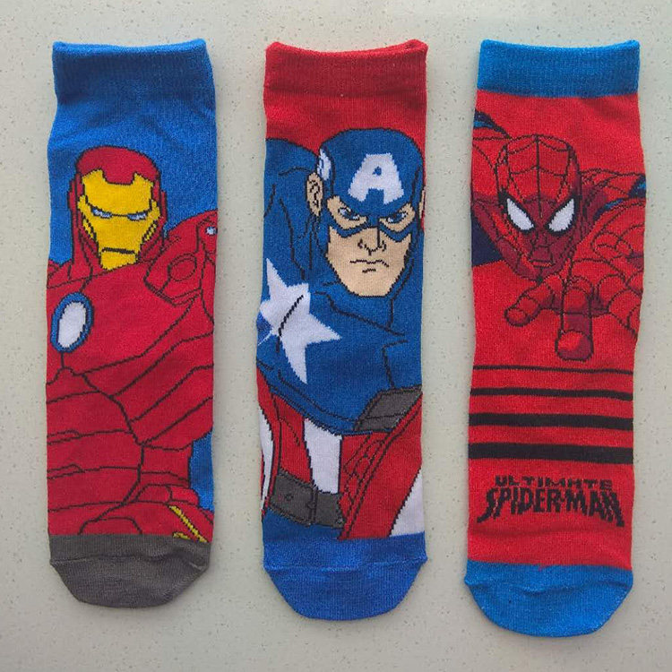 Any 5 pairs of children's iron man socks boys U.S. captain spider man socks T C blended socks