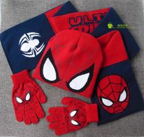 Autumn Winter Boys Spider Man Hat Scarf Gloves Children Ultraman Iron Man Captain America bib set