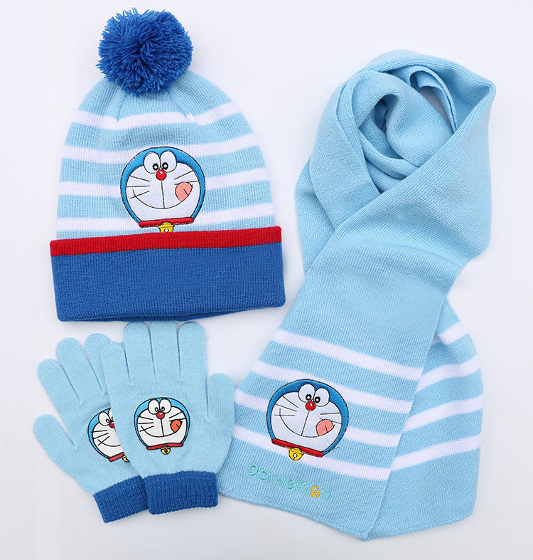 Children's machine cat hat scarf gloves kid Doraemon little bit cat wool knitting hat autumn and winter