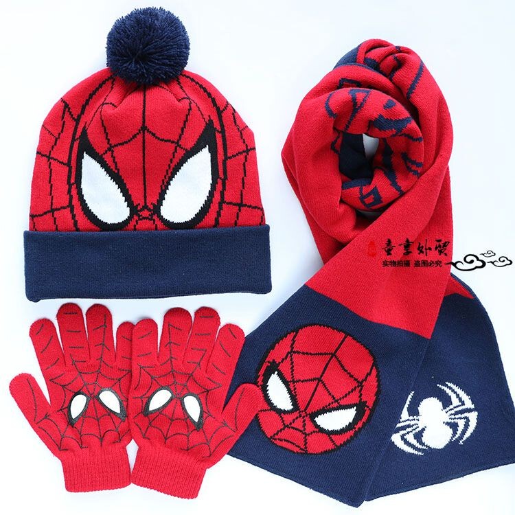 Children's Spider-Man Hat, Scarf, Gloves, Boys' Woolen Hat, Neck Warmer, Outdoor Warm Autumn and Winter Wear Children's Spider-Man Hat, Scarf, Gloves, Boys' Woolen Hat, Neck Warmer, Outdoor Warm Autumn and Winter Wear