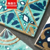 Hansonl Blue Light Luxury Moroccan Flower Balcony Tile плитка ретро золото, навязанная на ванной комнате, 1242