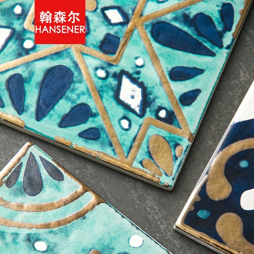 Hansonl Blue Light Luxury Moroccan Flower Balcony Tile плитка ретро золото, навязанная на ванной комнате, 1242