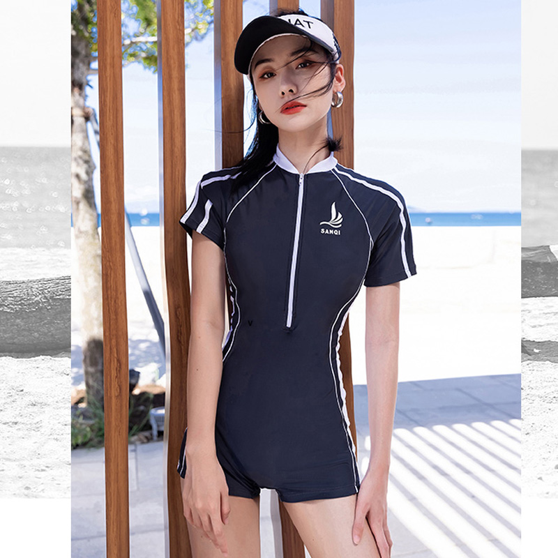 Even Body Swimsuit Women's Flat Corner Conservative Pull Chain Large Size Training Professional Sports Swimming Pool Swimsuit Student Swimsuit Woman