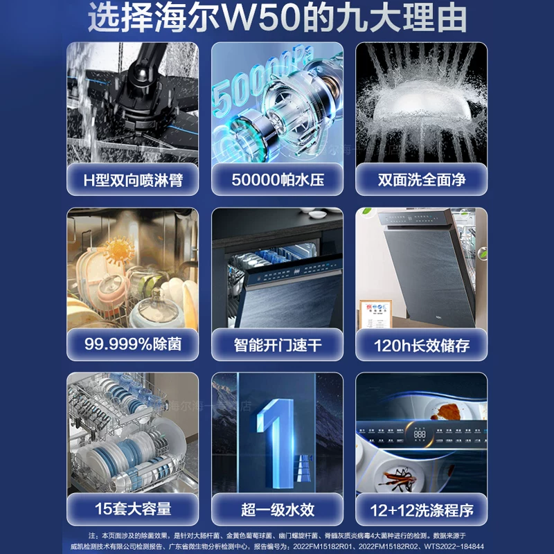 [Двусторонняя стирка] Посудомоечная машина Haier W50 встроенная с кристаллическим переходом, 15 наборов, автоматическая умная дезинфекция