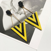 European and American exaggerated earrings Korean temperament personality Net red earrings yellow triangle long model suitable for round face earrings