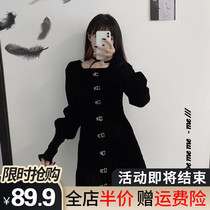 Winter 2021 New French dress temperament womens black jumpsuit skirt slim waist high-grade autumn