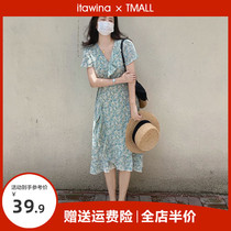 Summer dress 2022 New long dress Long dress with dress Slim High-end Womens Snowspun style Broken Flowers and Fat Sister