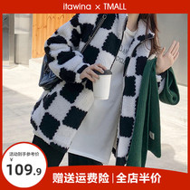 Senior sense minority Korean family chic cashmere lamb wool short coat lady spring autumn cash 2022 new early spring