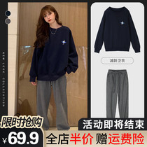 Early autumn and winter clothes 2021 new spring high-end womens fat mm thin two-piece sweater fashion age reduction foreign atmosphere