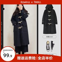 Horn buckle Grand coat woman autumn winter clothing 2022 The new one is in the middle of a small sub-day family Maos coat spring and autumn