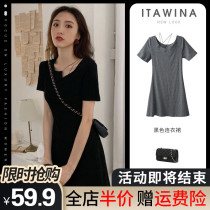 Summer dress 2021 new short sleeve jumpsuit skinny high-end womens gentle style French fat mm chiffon temperament