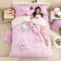 Phim hoạt hình thêu kt Hello Kitty cotton ba hoặc bốn bộ bông 1.5 / 1.8m giường phiên bản Hàn Quốc của chiếc chăn ga gối xuân hè chăn ga gối đẹp