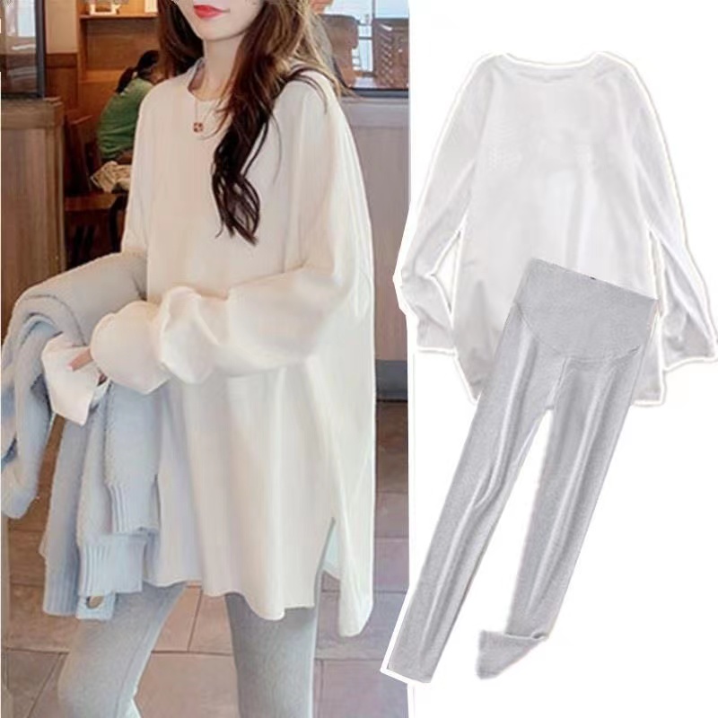 Pregnant woman T-shirt blouses woman early spring medium long version long sleeve loose spring dress suit net infrared out of fashion spring and autumn