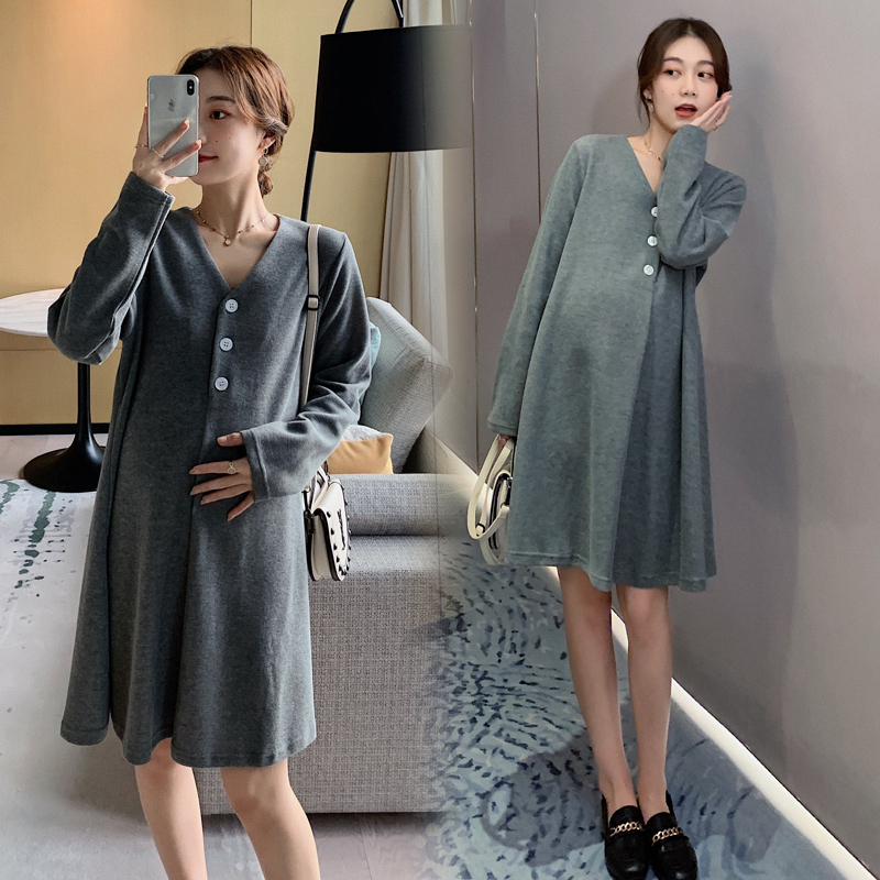 Gestational Dress in Pregnancy Dress Spring Dress With Long Version Loose Casual Internet Red Blouses Undershirt Dress Spring Autumn Season A dresses
