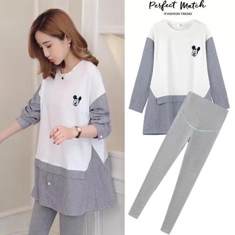 Pregnancy Woman Dress Blouse Spring Autumn Money Loose large size Size Women Doll Shirt in Long version Long sleeves Net Red suit Two sets