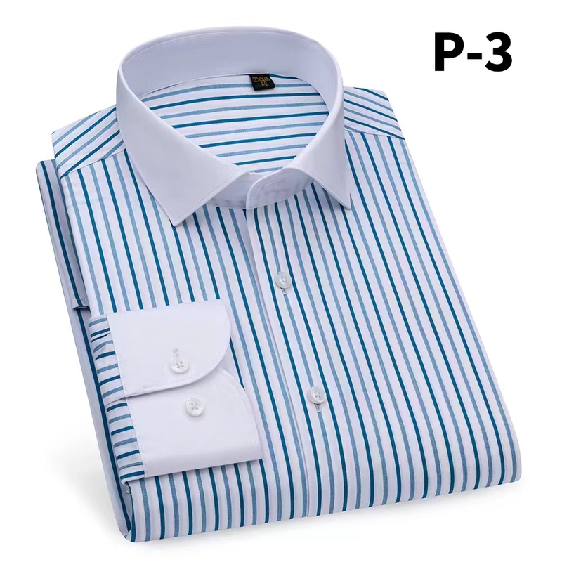 Spring Formal Striped Shirt for Men, Long-Sleeved, High-End, Trendy, Pure Cotton, Ready-To-Wear, Non-Iron, Casual White-Collar Striped Shirt